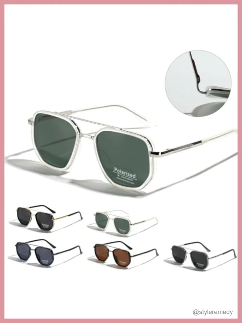 Polarized TR90 Sunglasses Vintage Square Flattop Double Bridge Metal UV400